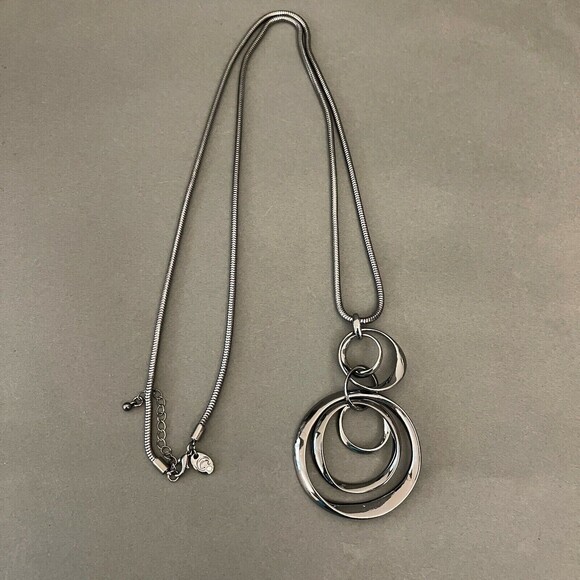 C Gun Metal Rings Fashion Chain Necklace Jewelry NWOT - Picture 2 of 4